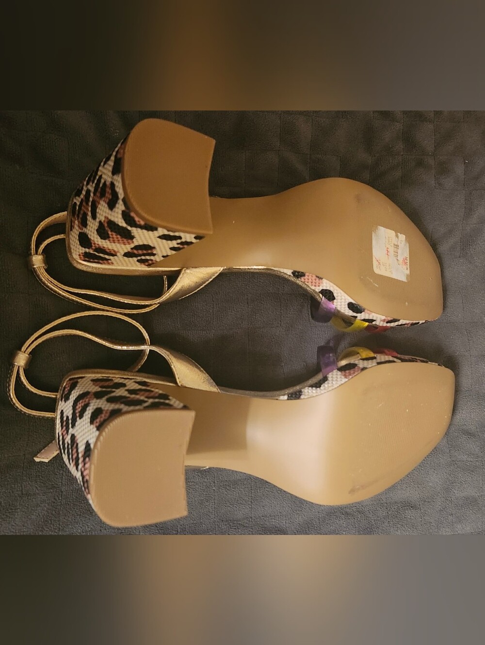 Never worn! Betsey Johnson Roni leopard print heels with multicolor jelly bands - Picture 4 of 8